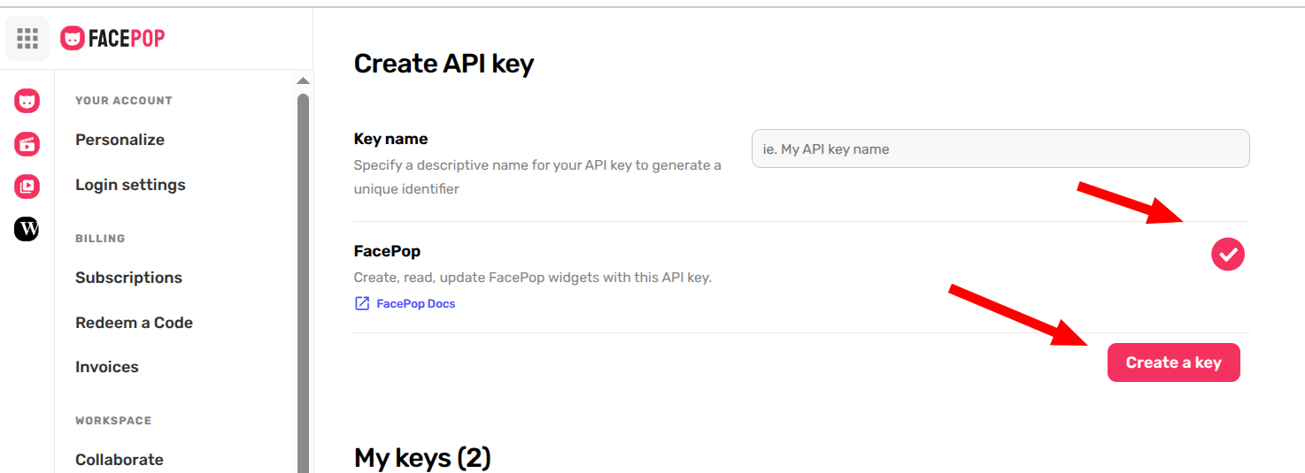 FacePop API Key Generation